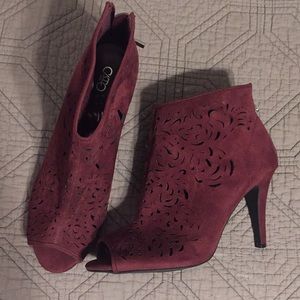 Peep toe bootie burgundy heel